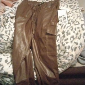 Brown leather joggers